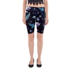 Colorful Abstract Pattern Consisting Glowing Lights Luminescent Images Marine Plankton Dark Yoga Cropped Leggings by Ravend