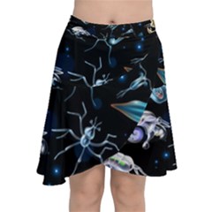 Colorful Abstract Pattern Consisting Glowing Lights Luminescent Images Marine Plankton Dark Chiffon Wrap Front Skirt by Ravend