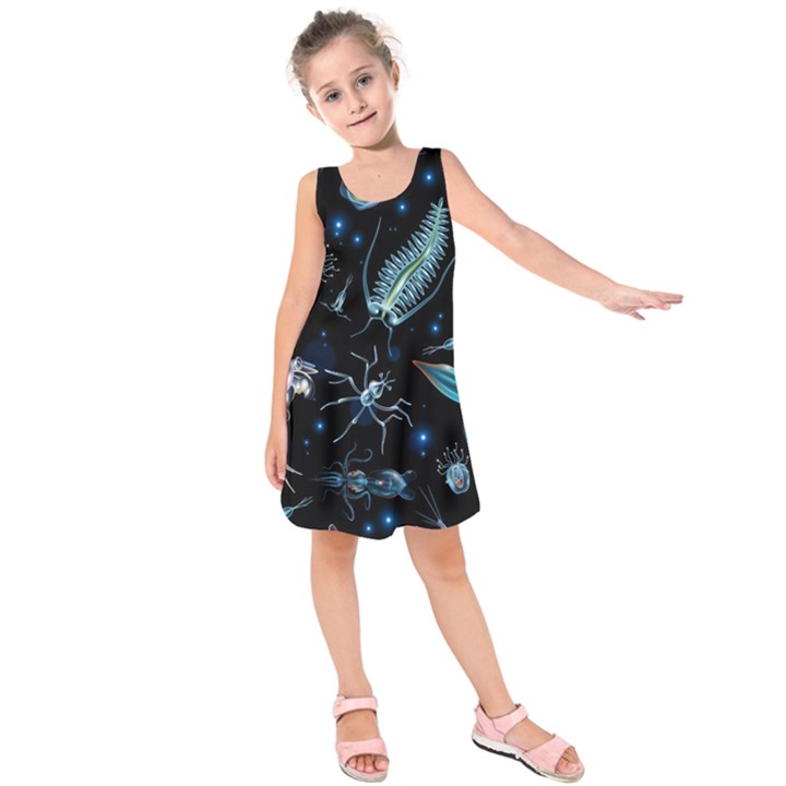 Colorful Abstract Pattern Consisting Glowing Lights Luminescent Images Marine Plankton Dark Kids  Sleeveless Dress