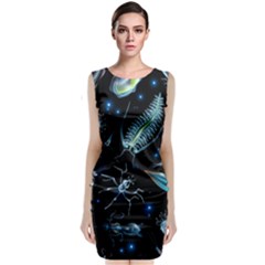 Colorful Abstract Pattern Consisting Glowing Lights Luminescent Images Marine Plankton Dark Sleeveless Velvet Midi Dress