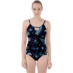 Colorful Abstract Pattern Consisting Glowing Lights Luminescent Images Marine Plankton Dark Cut Out Top Tankini Set by Ravend