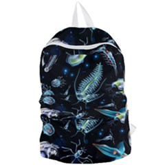 Colorful Abstract Pattern Consisting Glowing Lights Luminescent Images Marine Plankton Dark Foldable Lightweight Backpack by Ravend