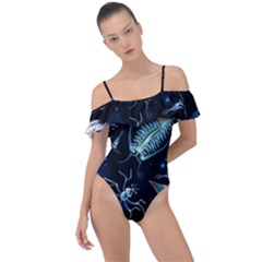 Colorful Abstract Pattern Consisting Glowing Lights Luminescent Images Marine Plankton Dark Frill Detail One Piece Swimsuit by Ravend