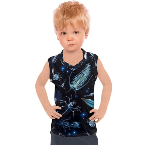 Colorful Abstract Pattern Consisting Glowing Lights Luminescent Images Marine Plankton Dark Kids  Sport Tank Top by Ravend