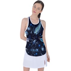 Colorful Abstract Pattern Consisting Glowing Lights Luminescent Images Marine Plankton Dark Racer Back Mesh Tank Top by Ravend