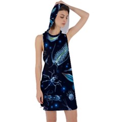 Colorful Abstract Pattern Consisting Glowing Lights Luminescent Images Marine Plankton Dark Racer Back Hoodie Dress by Ravend