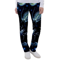 Colorful Abstract Pattern Consisting Glowing Lights Luminescent Images Marine Plankton Dark Women s Casual Pants by Ravend