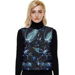 Colorful Abstract Pattern Consisting Glowing Lights Luminescent Images Marine Plankton Dark Women s Short Button Up Puffer Vest by Ravend