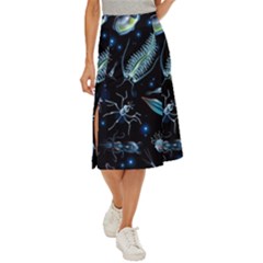 Colorful Abstract Pattern Consisting Glowing Lights Luminescent Images Marine Plankton Dark Midi Panel Skirt by Ravend