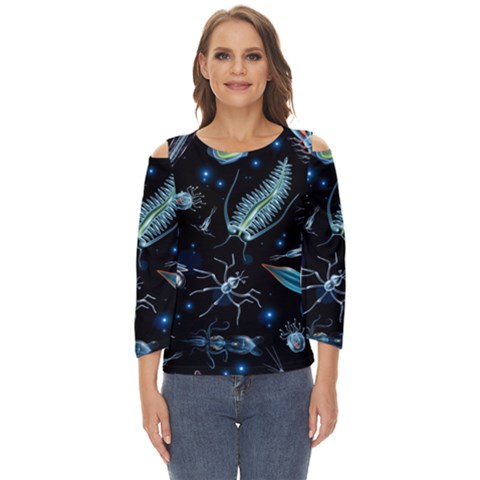 Colorful Abstract Pattern Consisting Glowing Lights Luminescent Images Marine Plankton Dark Cut Out Wide Sleeve Top by Ravend