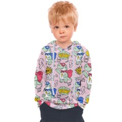 Seamless Pattern With Many Funny Cute Superhero Dinosaurs T-rex Mask Cloak With Comics Style Kids  Overhead Hoodie by Ravend