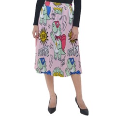 Seamless Pattern With Many Funny Cute Superhero Dinosaurs T-rex Mask Cloak With Comics Style Classic Velour Midi Skirt  by Ravend