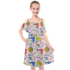 Seamless Pattern With Many Funny Cute Superhero Dinosaurs T-rex Mask Cloak With Comics Style Kids  Cut Out Shoulders Chiffon Dress by Ravend