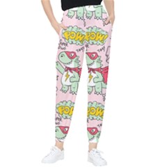 Seamless Pattern With Many Funny Cute Superhero Dinosaurs T-rex Mask Cloak With Comics Style Tapered Pants by Ravend