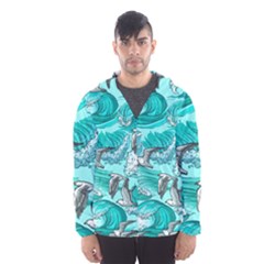 Sea Wave Seamless Pattern Men s Hooded Windbreaker