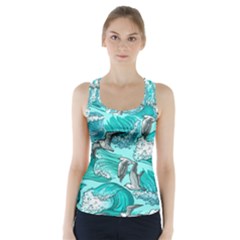 Sea Wave Seamless Pattern Racer Back Sports Top by Ravend