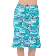 Sea Wave Seamless Pattern Short Mermaid Skirt by Ravend