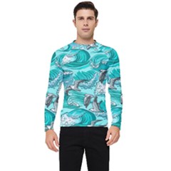 Sea Wave Seamless Pattern Men s Long Sleeve Rash Guard by Ravend