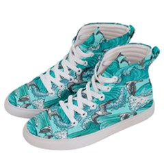 Sea Wave Seamless Pattern Men s Hi-top Skate Sneakers by Ravend