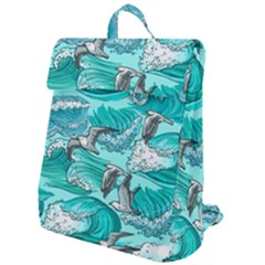 Sea Wave Seamless Pattern Flap Top Backpack by Ravend