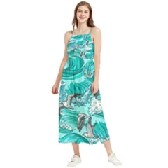 Sea Wave Seamless Pattern Boho Sleeveless Summer Dress by Ravend