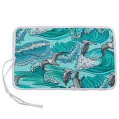 Sea Wave Seamless Pattern Pen Storage Case (s) by Ravend