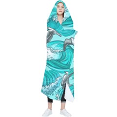 Sea Wave Seamless Pattern Wearable Blanket by Ravend