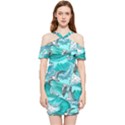 Sea Wave Seamless Pattern Shoulder Frill Bodycon Summer Dress View1