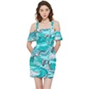 Sea Wave Seamless Pattern Shoulder Frill Bodycon Summer Dress View3