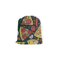 Vector Seamless Pizza Slice Pattern Hand Drawn Pizza Illustration Great Pizzeria Menu Background Drawstring Pouch (Small)