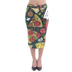 Vector Seamless Pizza Slice Pattern Hand Drawn Pizza Illustration Great Pizzeria Menu Background Midi Pencil Skirt by Ravend