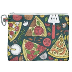 Vector Seamless Pizza Slice Pattern Hand Drawn Pizza Illustration Great Pizzeria Menu Background Canvas Cosmetic Bag (xxl) by Ravend