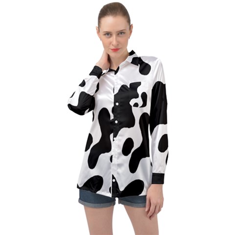 Cow Pattern Long Sleeve Satin Shirt by Wegoenart