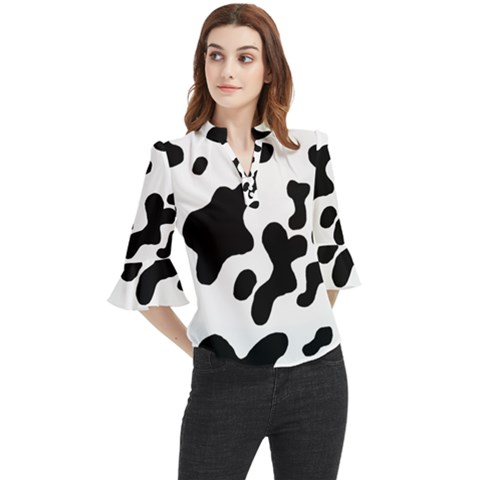 Cow Pattern Loose Horn Sleeve Chiffon Blouse by Wegoenart