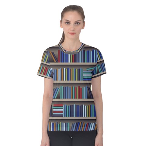 Bookshelf Women s Cotton Tee by Wegoenart