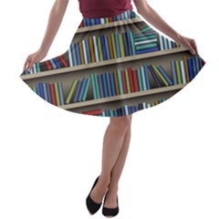 Bookshelf A-line Skater Skirt by Wegoenart