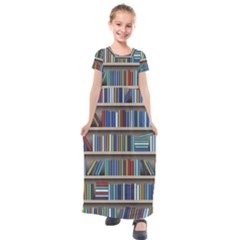 Bookshelf Kids  Short Sleeve Maxi Dress by Wegoenart