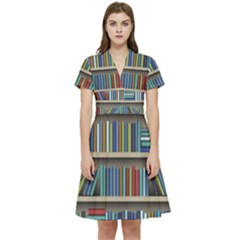 Bookshelf Short Sleeve Waist Detail Dress by Wegoenart