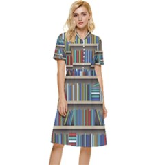 Bookshelf Button Top Knee Length Dress by Wegoenart