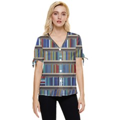 Bookshelf Bow Sleeve Button Up Top by Wegoenart