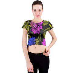 Botany Floral Flower Plant Petals Crew Neck Crop Top by Wegoenart