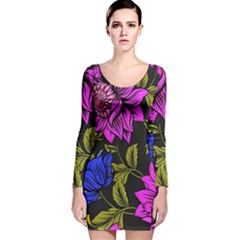 Botany Floral Flower Plant Petals Long Sleeve Velvet Bodycon Dress by Wegoenart