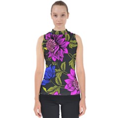 Botany Floral Flower Plant Petals Mock Neck Shell Top by Wegoenart