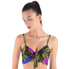 Botany Floral Flower Plant Petals Woven Tie Front Bralet by Wegoenart