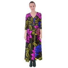 Botany Floral Flower Plant Petals Button Up Maxi Dress by Wegoenart