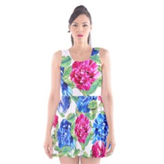 Flowers Floral Picture Flower Scoop Neck Skater Dress by Wegoenart