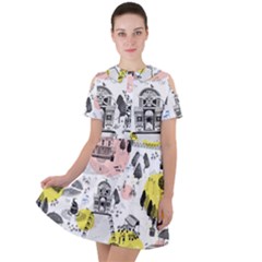 The Park  Pattern Design Short Sleeve Shoulder Cut Out Dress  by Wegoenart