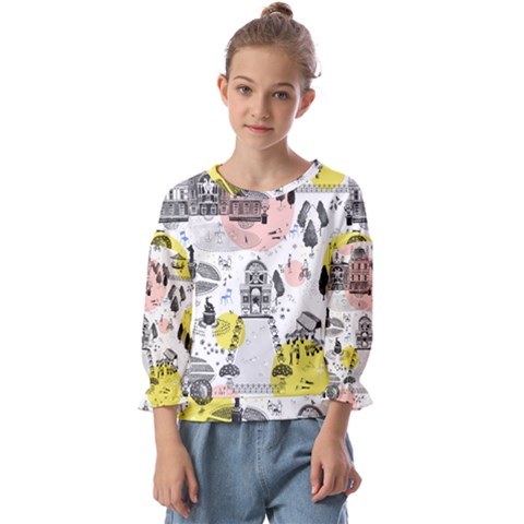 The Park  Pattern Design Kids  Cuff Sleeve Top by Wegoenart