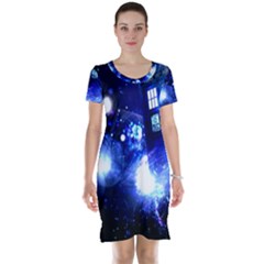 Tardis Background Space Short Sleeve Nightdress