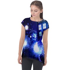 Tardis Background Space Cap Sleeve High Low Top